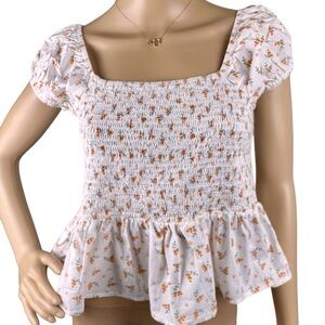 Floral Smocked‎ White Top